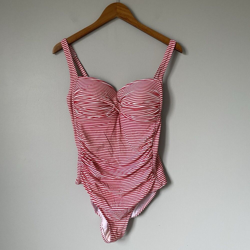 Nip Tuck Swim One Piece Swimsuit Red White Stripes Multi Fit Cup Women's Size 10